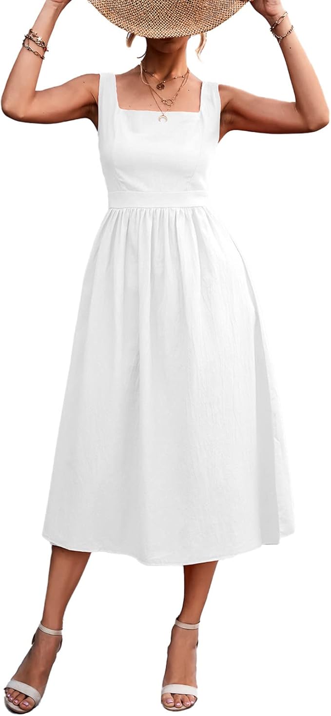 Vestido Lencero con Cuello Cuadrado
