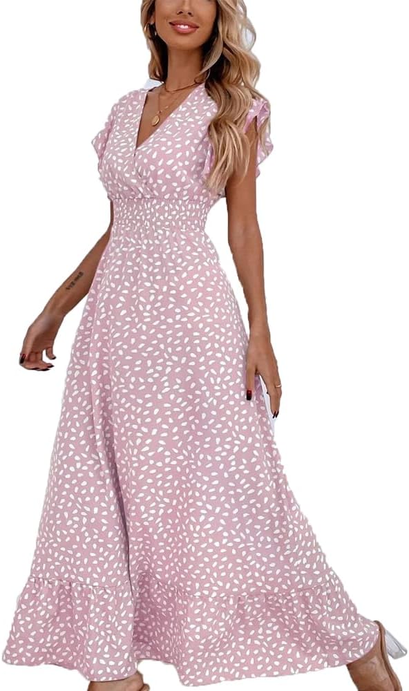 Vestido Maxi Femenino Pétalos de Volantes, Mangas Corta