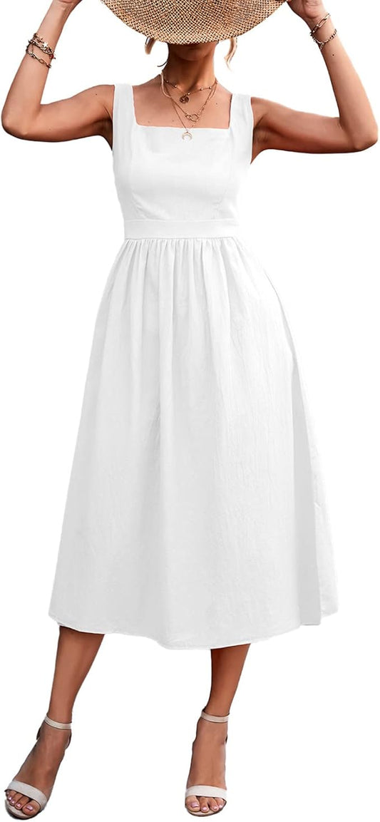 Vestido Lencero con Cuello Cuadrado