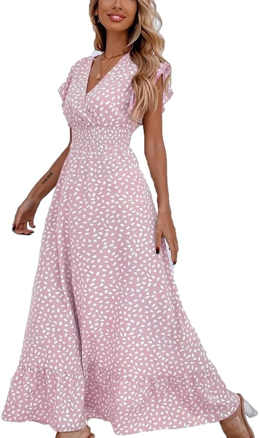 Vestido Maxi Femenino Pétalos de Volantes, Mangas Corta