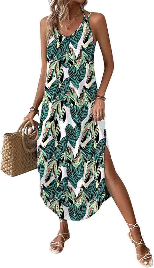 Vestido Largo Mujer Verano Maxi Vestido Sin Mangas Cuello V
